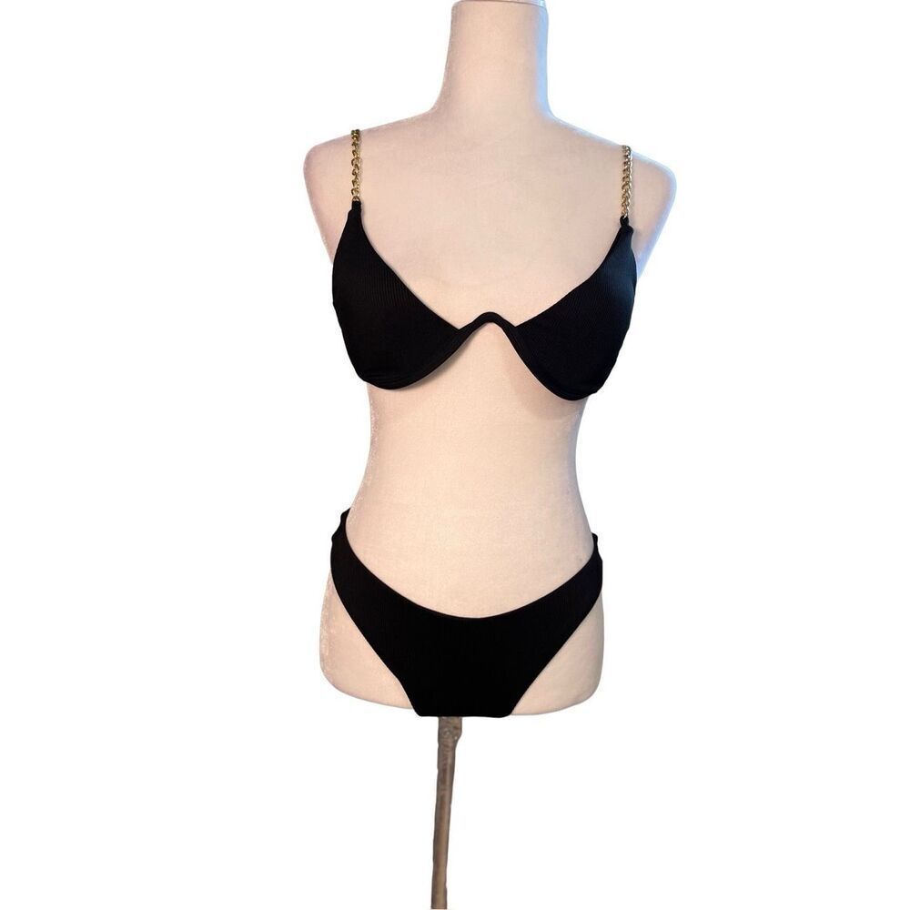 Zaful black bikini with gold chain accents - 6